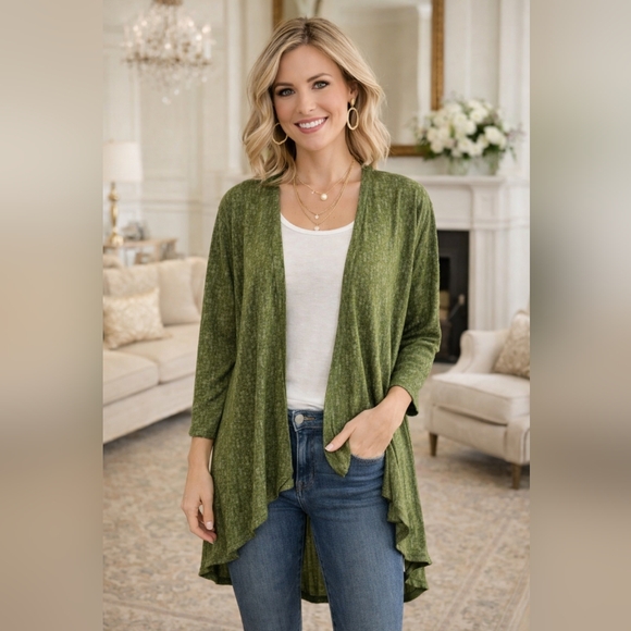 LuLaRoe Sweaters - LuLaRoe Olive Green Open Front Cardigan Duster Size S Cozy Layering Cottagecore